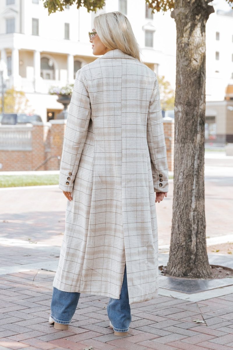 after fall tan plaid trench coat 309501