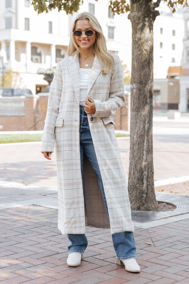 after fall tan plaid trench coat 630339