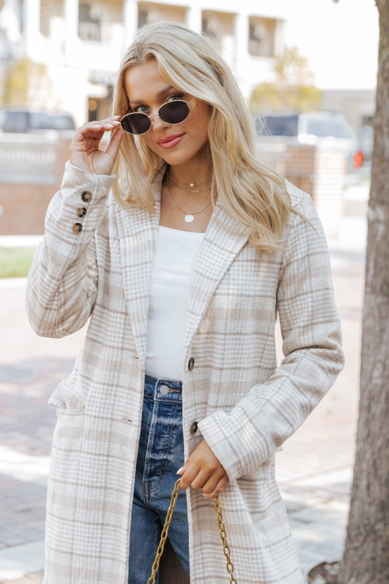 after fall tan plaid trench coat 739954