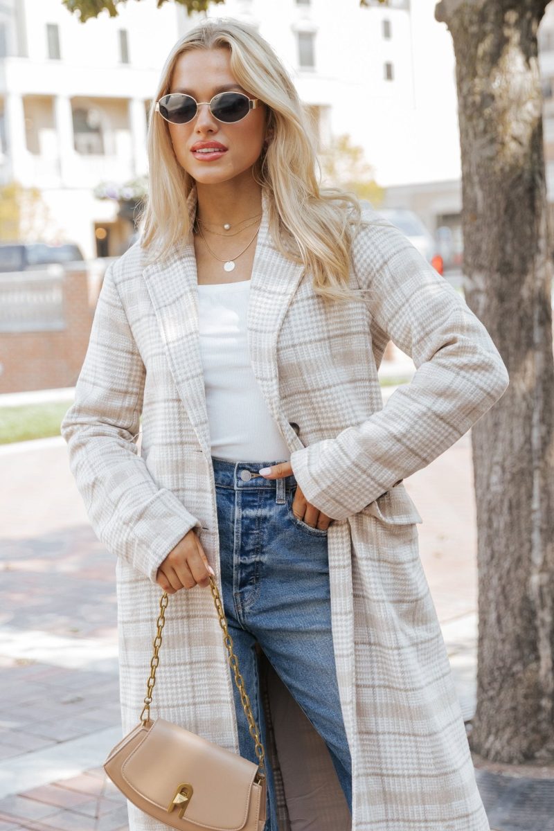 after fall tan plaid trench coat 914985