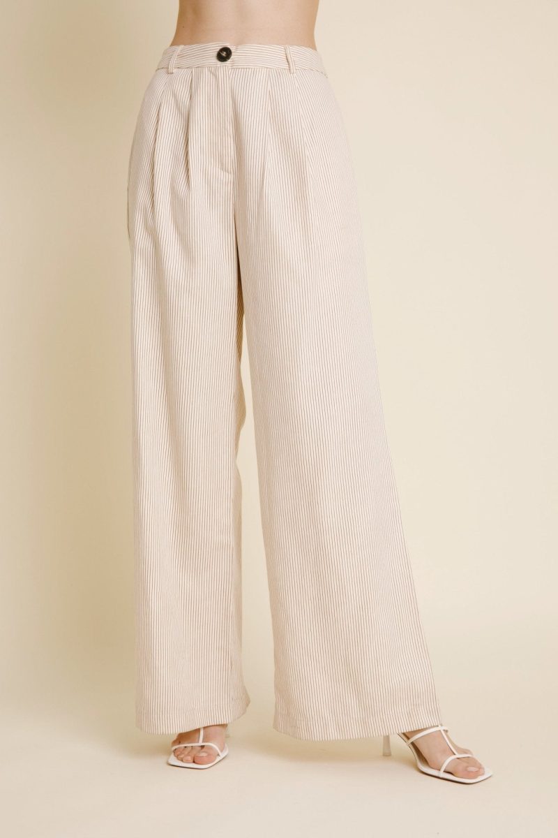 aureum ivory pinstripe twill wide leg pants 302283