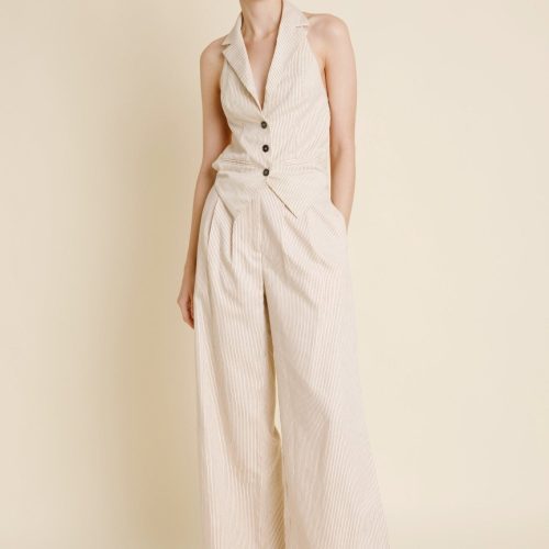 aureum ivory pinstripe twill wide leg pants 381224