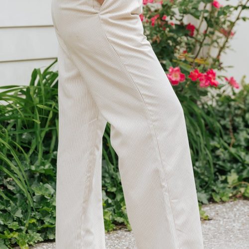 aureum ivory pinstripe twill wide leg pants 704432