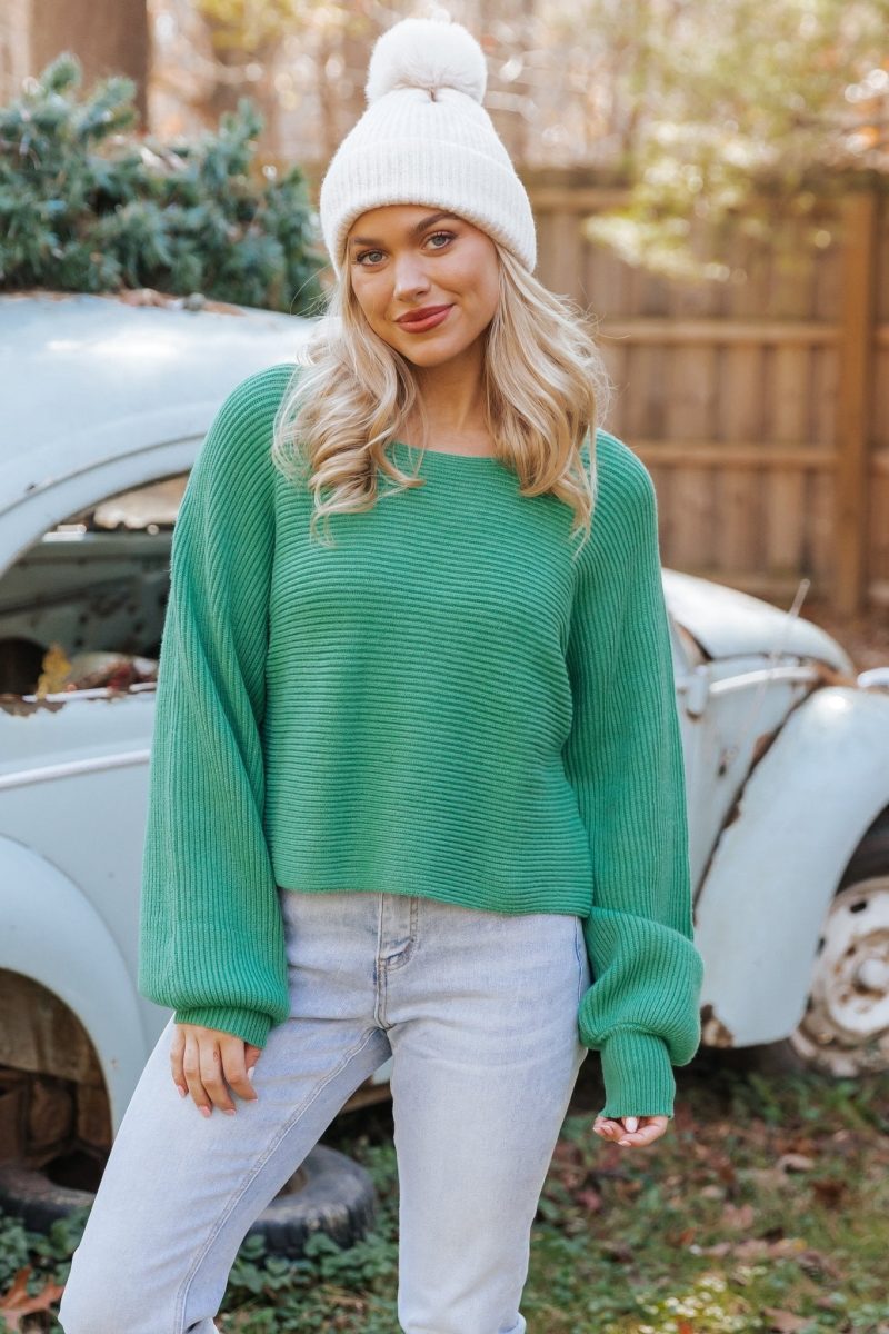 avery ribbed boat neck sweater green 277592