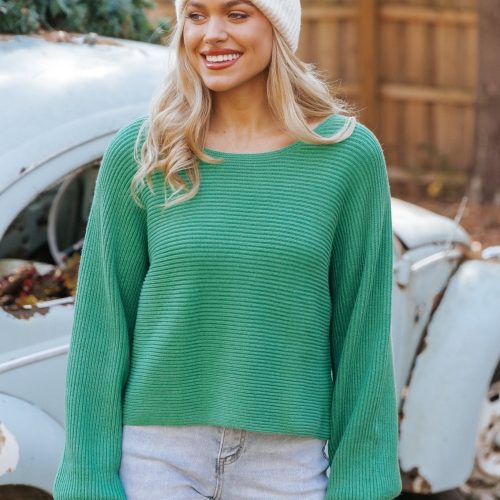 avery ribbed boat neck sweater green 631090