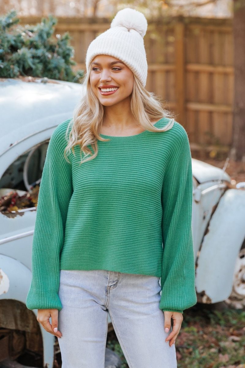 avery ribbed boat neck sweater green 631090