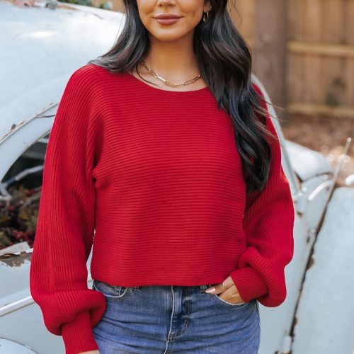 avery ribbed boat neck sweater red 192043