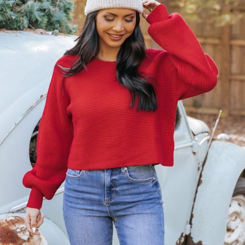 avery ribbed boat neck sweater red 242414