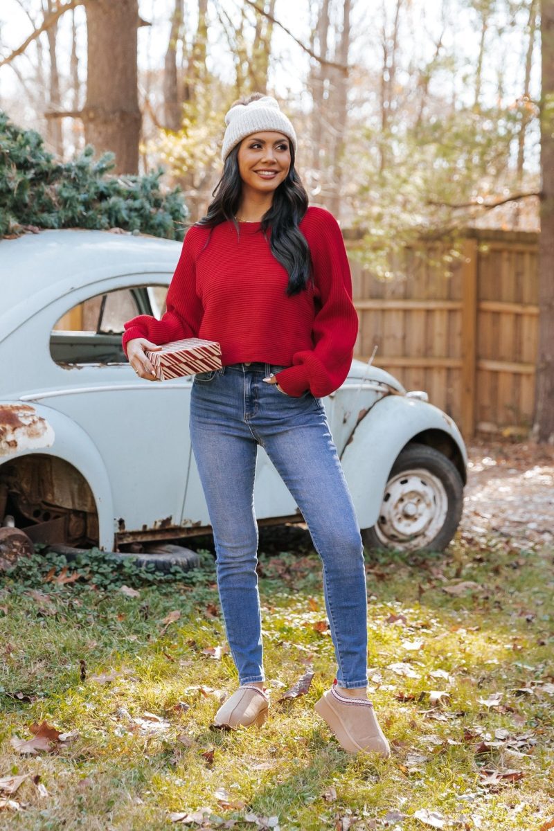 avery ribbed boat neck sweater red 420257