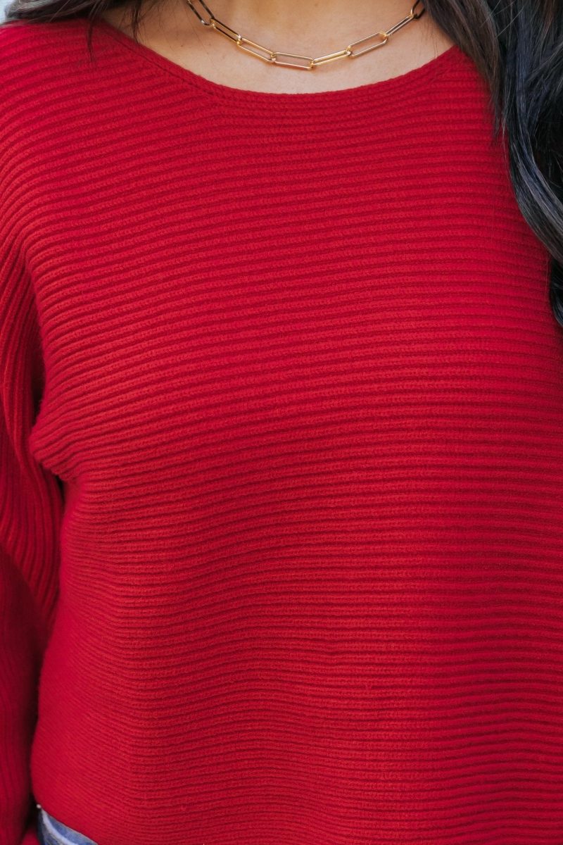 avery ribbed boat neck sweater red 476729