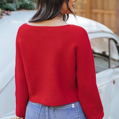 avery ribbed boat neck sweater red 575809