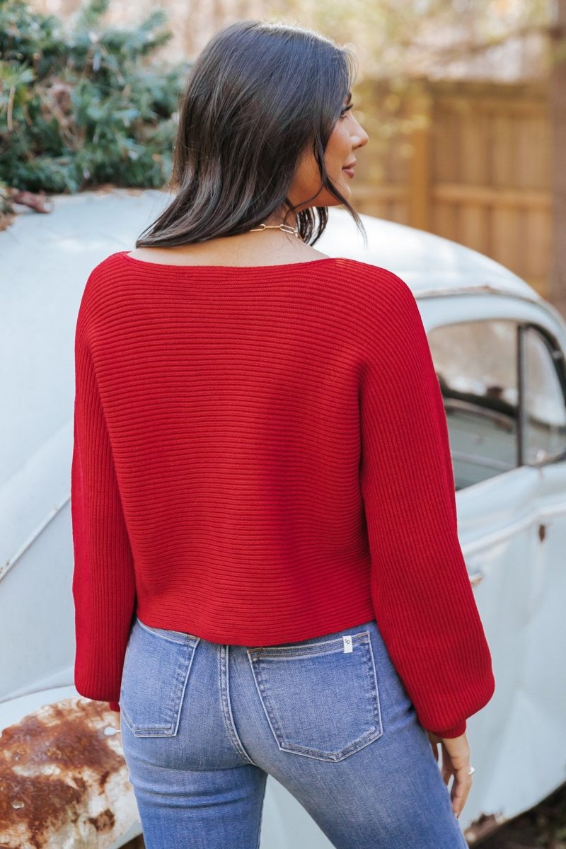 avery ribbed boat neck sweater red 575809