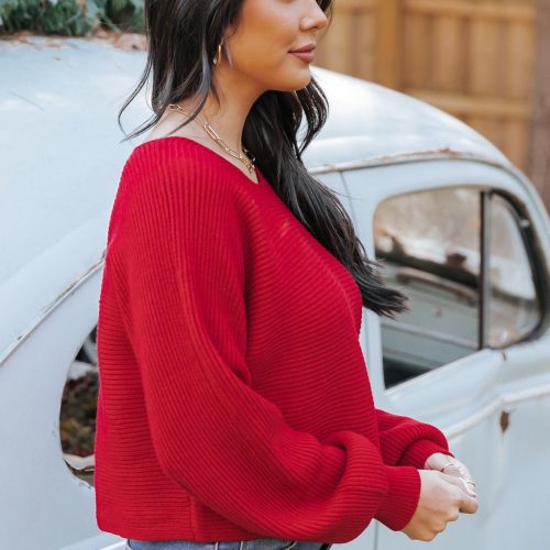 avery ribbed boat neck sweater red 756155