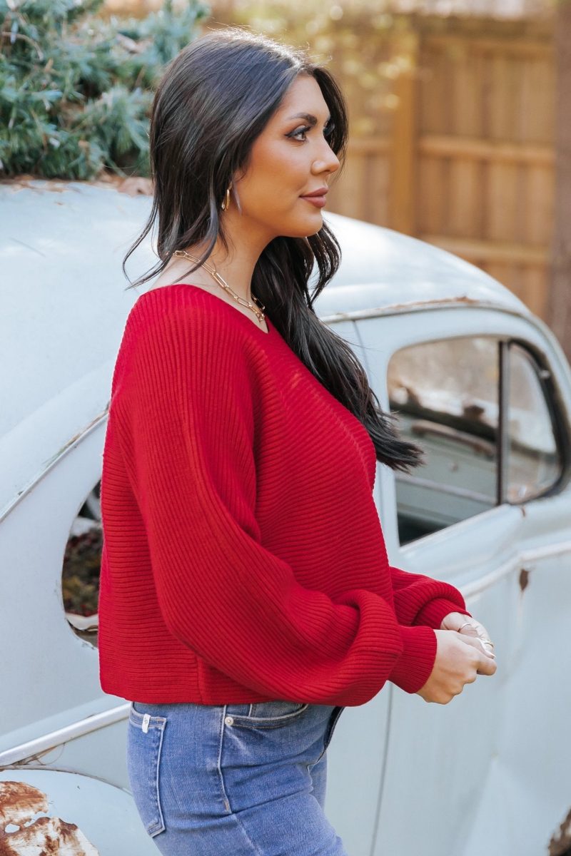 avery ribbed boat neck sweater red 756155