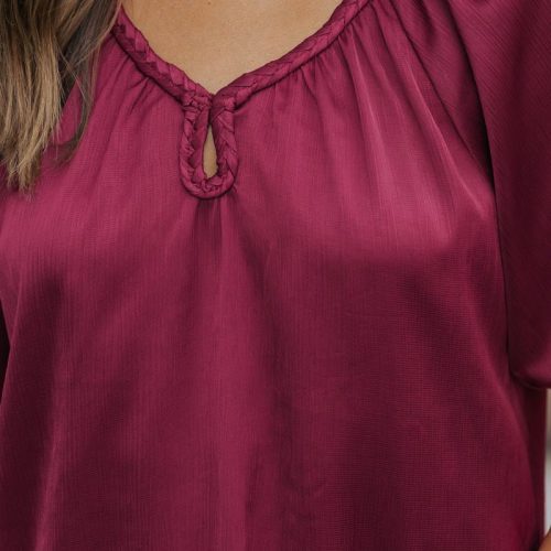 be seeing you puff sleeve satin top wine 917049