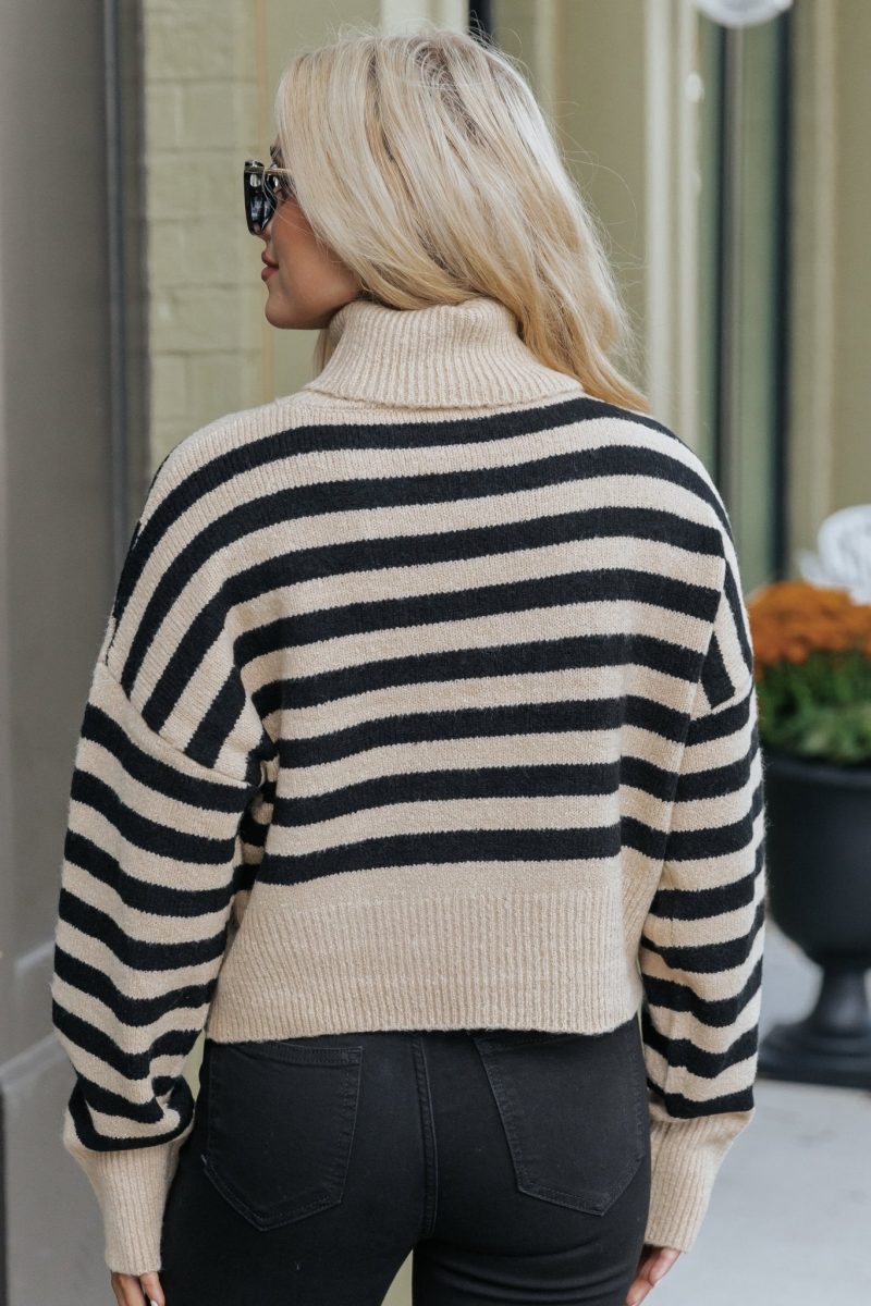 beige and black striped turtleneck sweater 847195