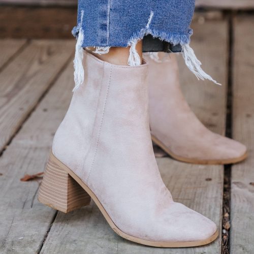 beige faux suede heeled ankle booties 124624