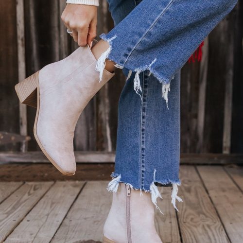 beige faux suede heeled ankle booties 612442