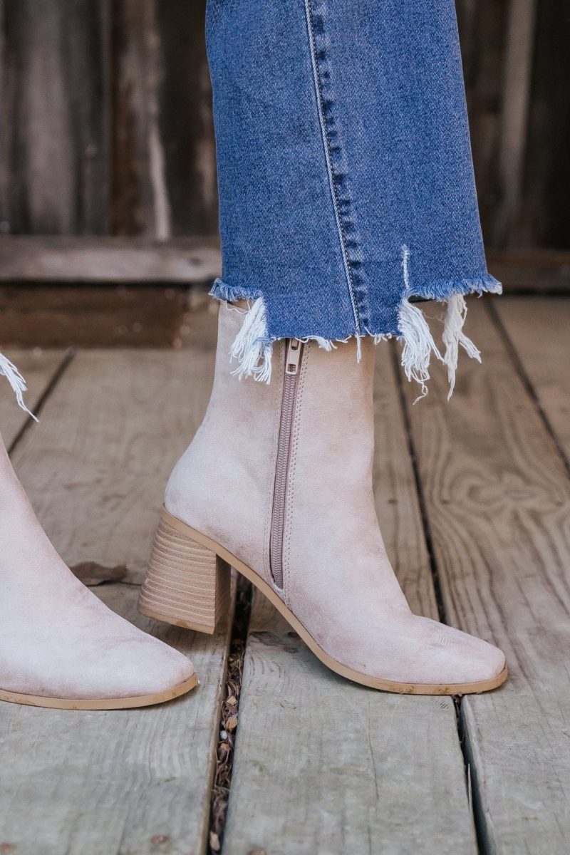 beige faux suede heeled ankle booties 920463