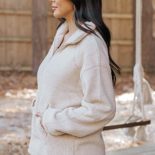 beige fleece half zip up jacket 809465