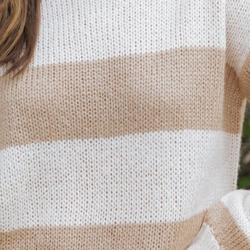 beige striped pullover sweater 237007