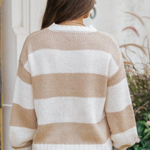 beige striped pullover sweater 880715