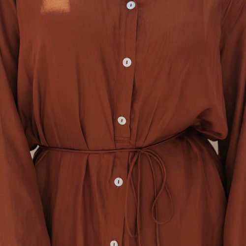 belted button down satin romper brown 577148