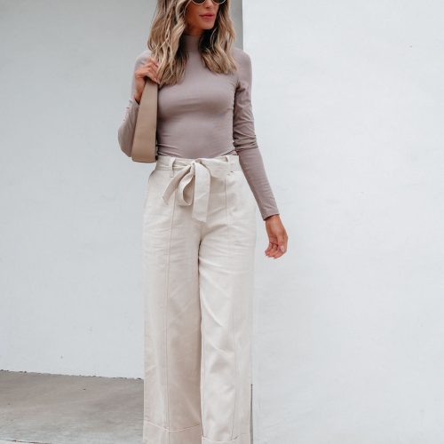 belted wide leg cuffed pants natural 118135