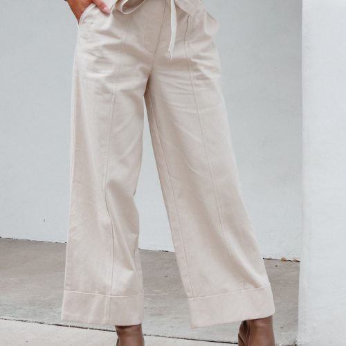 belted wide leg cuffed pants natural 152778