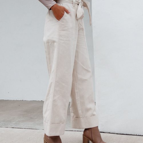 belted wide leg cuffed pants natural 264184