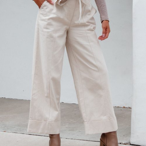 belted wide leg cuffed pants natural 288224