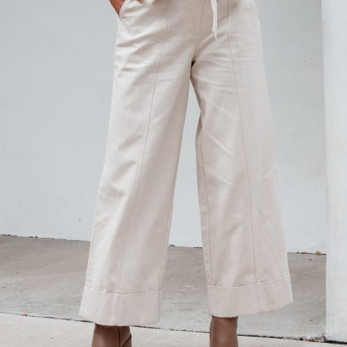 belted wide leg cuffed pants natural 346308