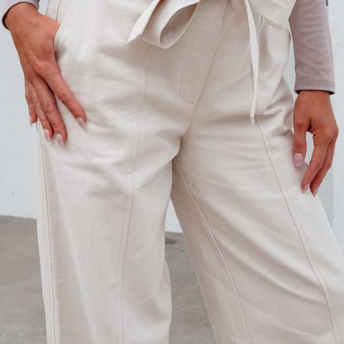 belted wide leg cuffed pants natural 546945