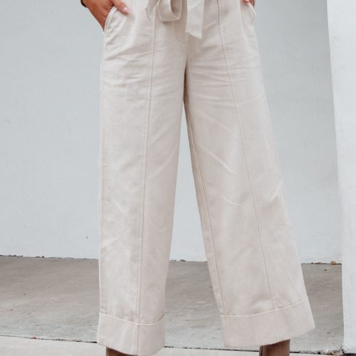 belted wide leg cuffed pants natural 836862