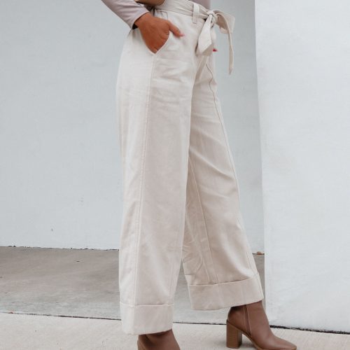 belted wide leg cuffed pants natural 862182