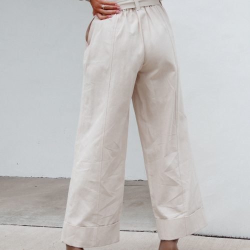 belted wide leg cuffed pants natural 942565