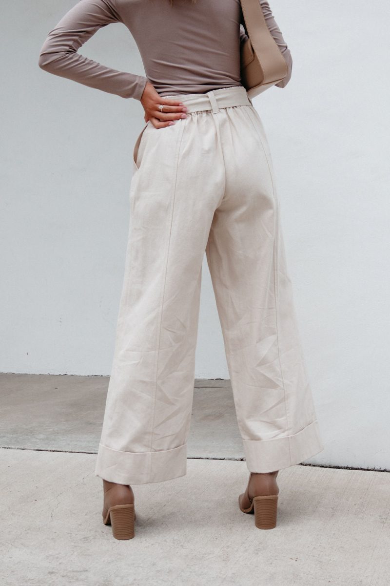 belted wide leg cuffed pants natural 942565