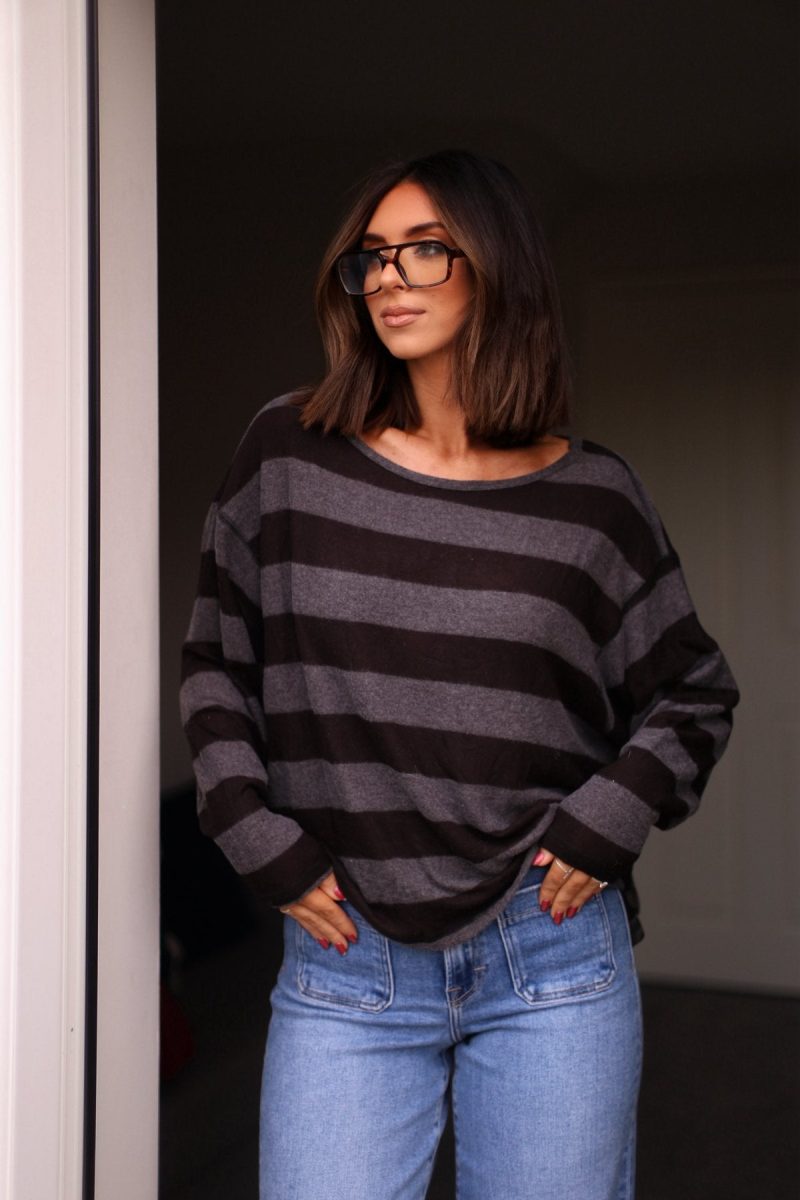 black and charcoal striped sweater 645582