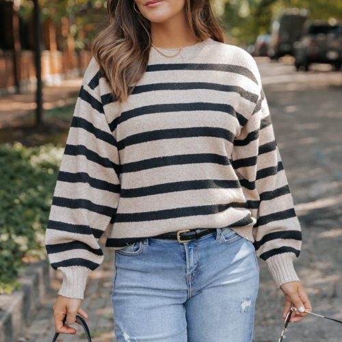 black and mocha striped pullover sweater 257570