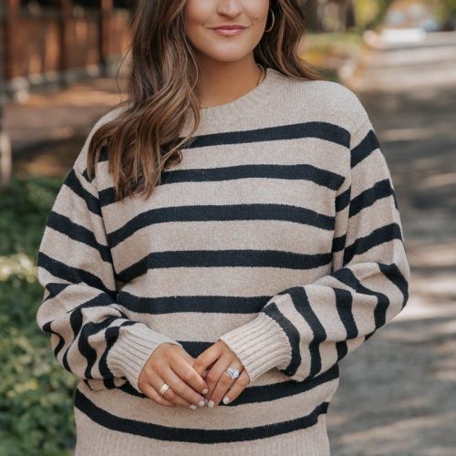 black and mocha striped pullover sweater 262377