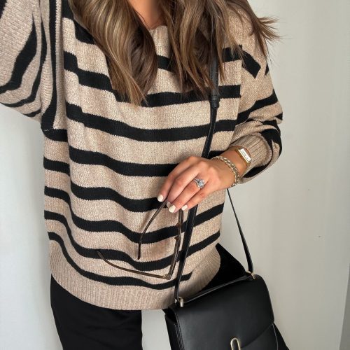 black and mocha striped pullover sweater 279119