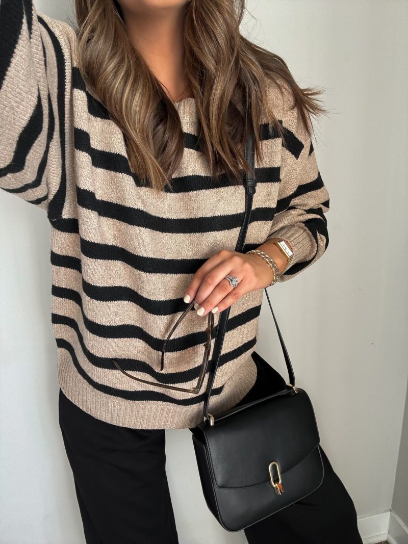 black and mocha striped pullover sweater 279119