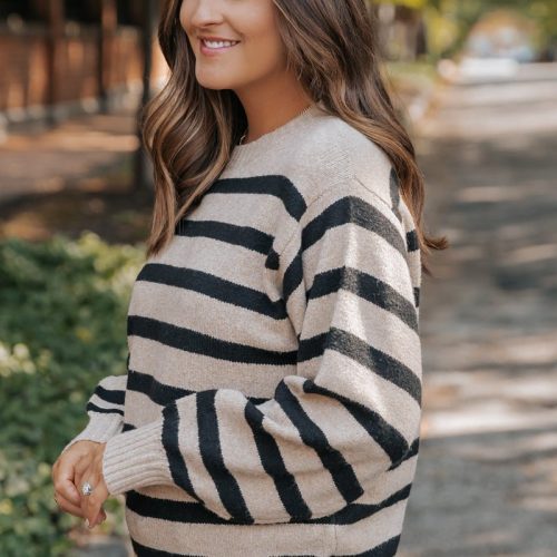 black and mocha striped pullover sweater 571685