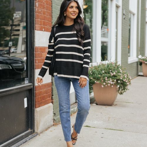 black and tan striped sweater 711325