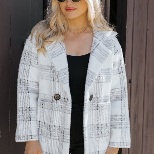 black and white plaid blazer jacket 229623