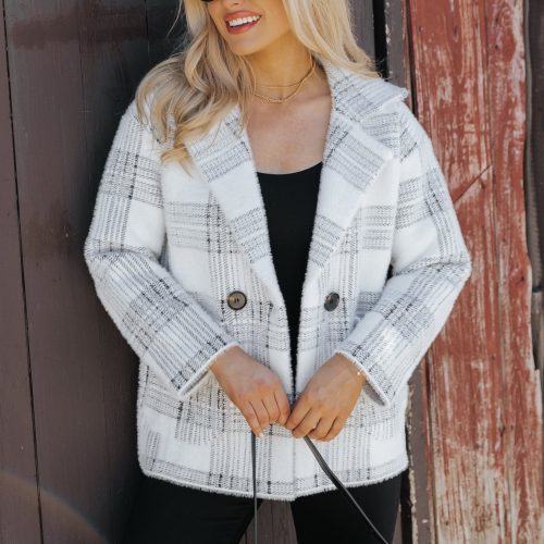 black and white plaid blazer jacket 899512