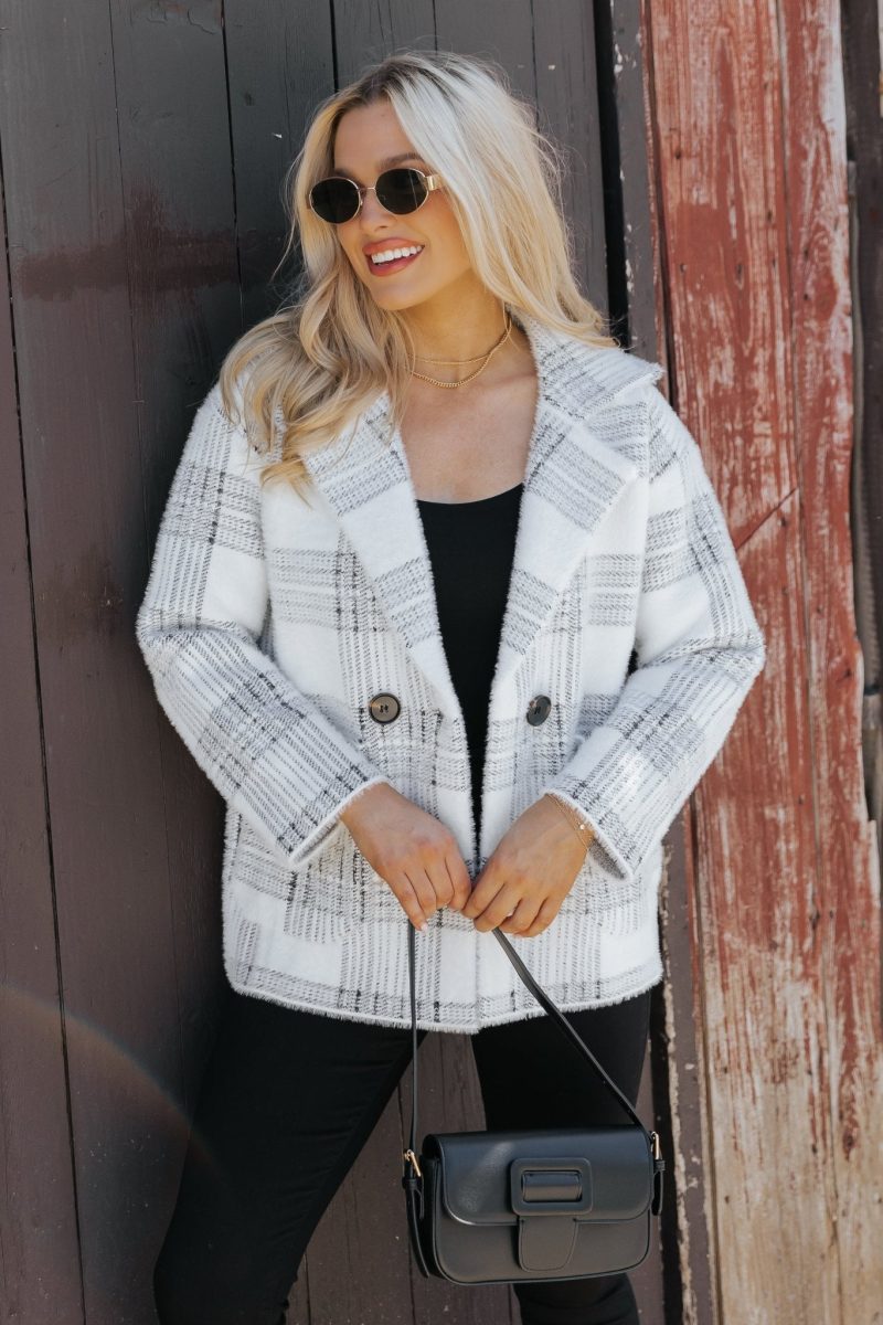 black and white plaid blazer jacket 899512