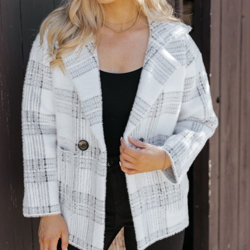 black and white plaid blazer jacket 911728