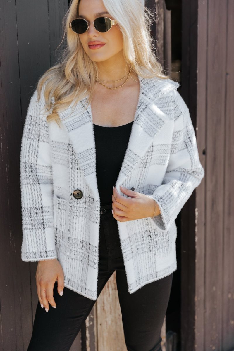 black and white plaid blazer jacket 911728