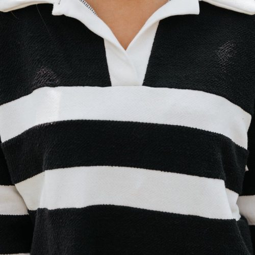 black and white stripe french terry sweater 971591